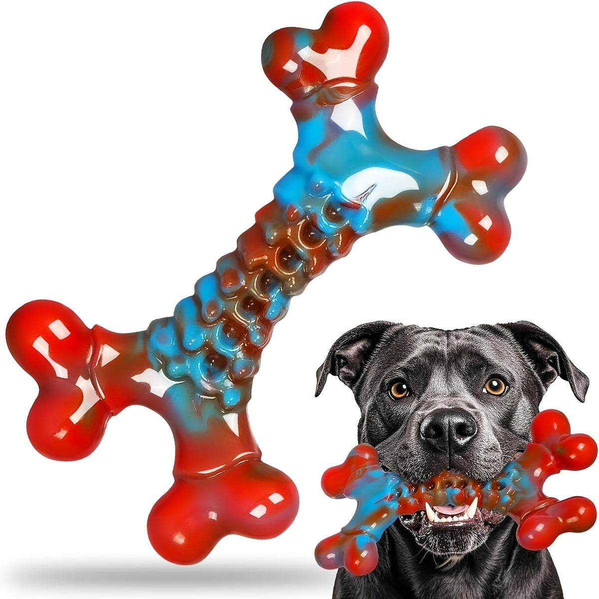 Jouets à mâcher ultra-résistants pour chiens destructeurs - Os en nylon indestructible pour grandes et moyennes races, jouet de dentition pour chiot, arômes bœuf et beurre de cacahuète, occupe les chiens