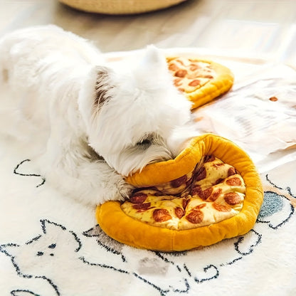 Jouet pour chien en peluche Pizza au pepperoni qui fait du bruit – Jouet à mâcher interactif et doux en polyester avec sifflet pour toutes les races, jouet amusant pour chien sur le thème de la nourriture pour chiots et chiens adultes