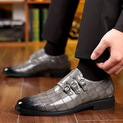 Chaussures habillées à double boucle pour homme, texture façon pierre, mocassins à enfiler – Style Oxford élégant et tendance pour le travail, les mariages et les grandes occasions, tailles US 6 à 12,5