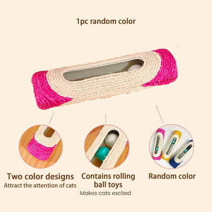 Jouet à griffer pour chat en corde de sisal - Griffoir tambour long avec 3 balles rotatives, jouet interactif résistant aux morsures et aux griffures pour chats d'intérieur, divertit les chats et protège les meubles