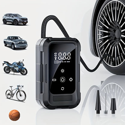 Gonfleur de pneus portable sans fil – Compresseur d'air intelligent sans fil avec manomètre numérique et lampe LED pour voitures, motos, vélos et ballons, recharge rapide Type-C