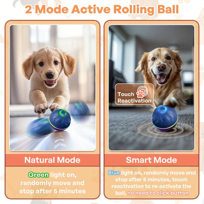 Balle interactive intelligente à rebond automatique pour chien – Jouet électronique à sauts et roulades automatiques, rechargeable par USB, durable pour toutes les races, balle de jeu mobile pour exercice en intérieur et en extérieur
