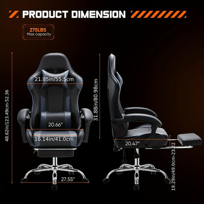 Chaise de gaming ergonomique avec repose-pieds et soutien lombaire – Fauteuil d'ordinateur esport style course, accoudoirs fixes, dossier inclinable réglable, chaise de bureau pour adultes