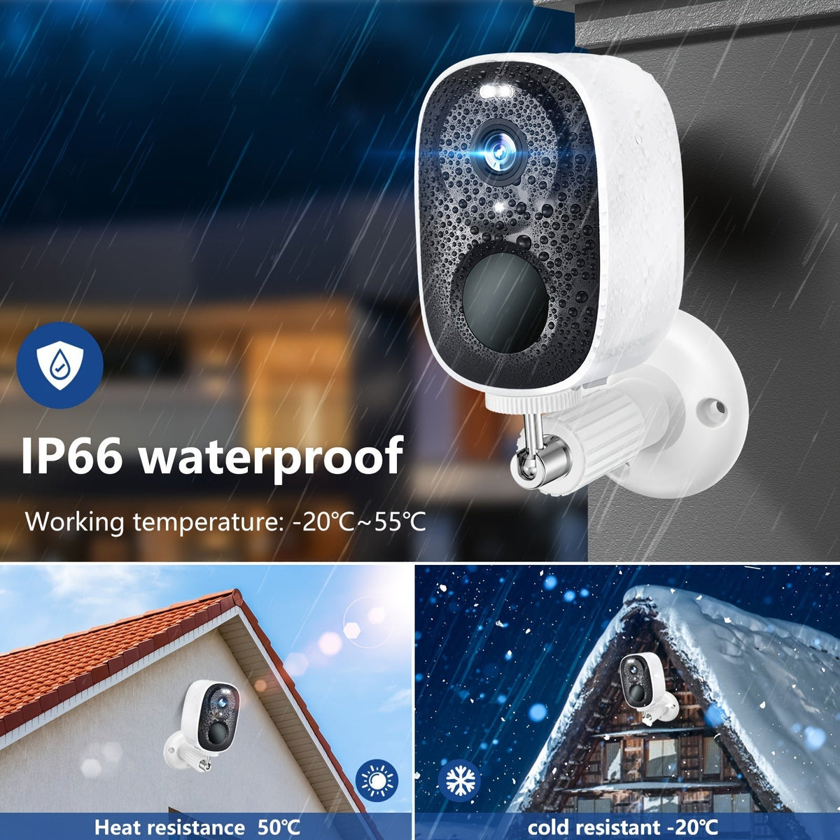 Caméra de sécurité extérieure solaire 2K 3MP – CCTV WiFi sans fil avec détection de mouvement IA, vision nocturne couleur, projecteur, audio bidirectionnel, étanchéité IP66, sans frais mensuels, stockage cloud et SD, sur batterie