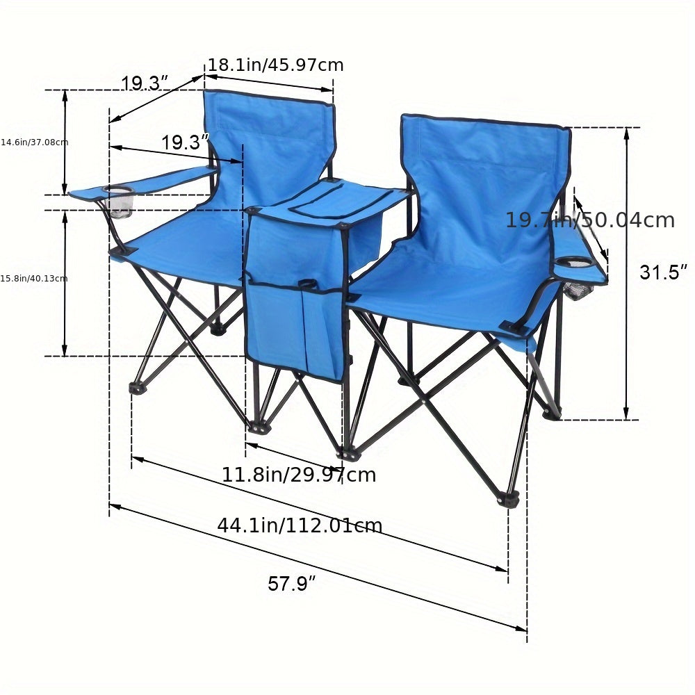 Chaise pliante d'extérieur pour 2 personnes avec parasol amovible – Canapé de camping portable avec accoudoirs pour la pêche, la plage, le bronzage et le pique-nique
