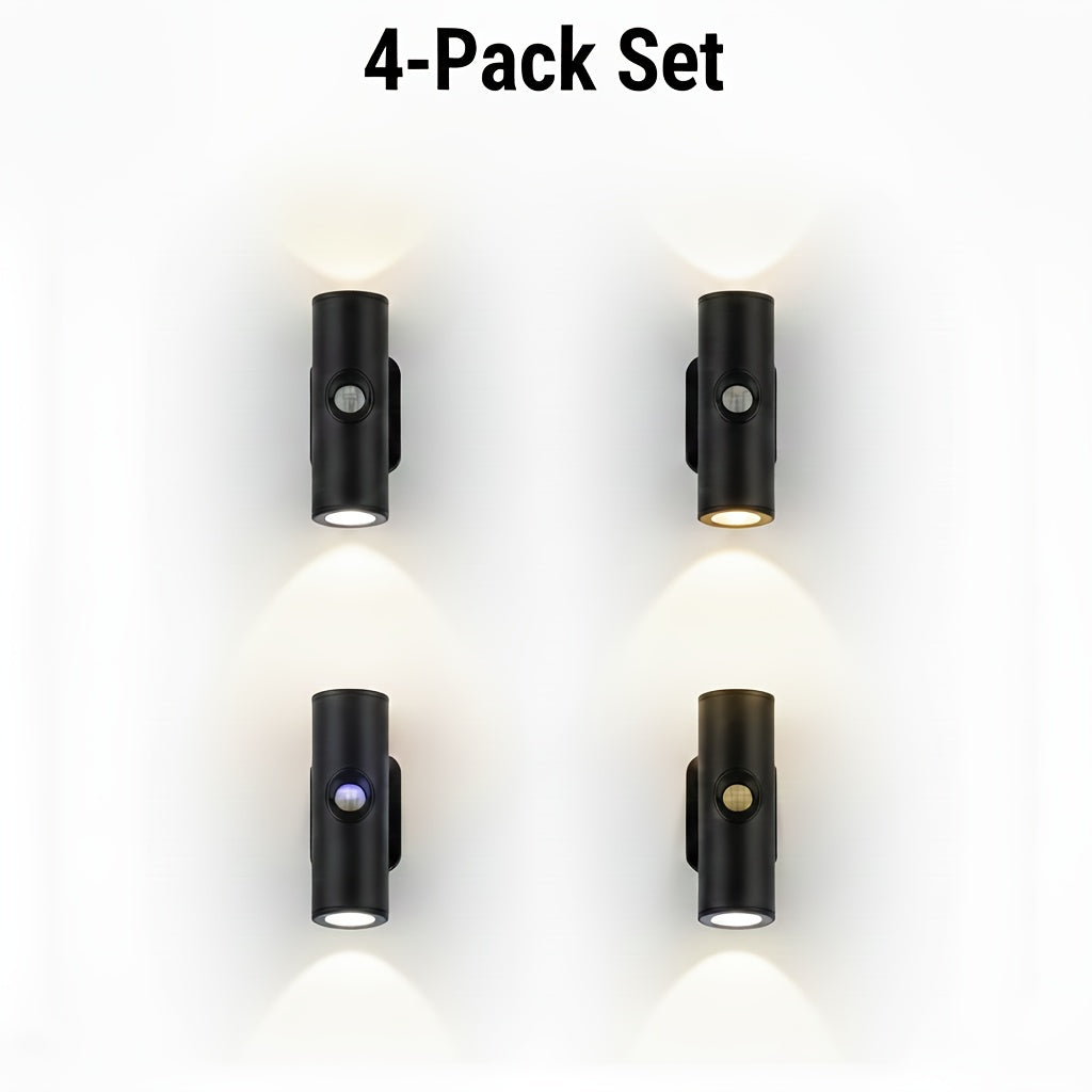 Lot de 4 appliques murales à détecteur de mouvement – Veilleuse LED magnétique, sans fil et rechargeable, double tête, 3 couleurs RVB, pour chambre, escalier, placard, armoire et intérieur de camping-car | Velora