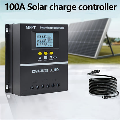 Contrôleur de charge solaire MPPT 100 A avec écran LCD et suivi automatique – Compatible avec les batteries au plomb, au lithium et LiFePO4, pour systèmes solaires hors réseau, camping-cars, bateaux et maisons