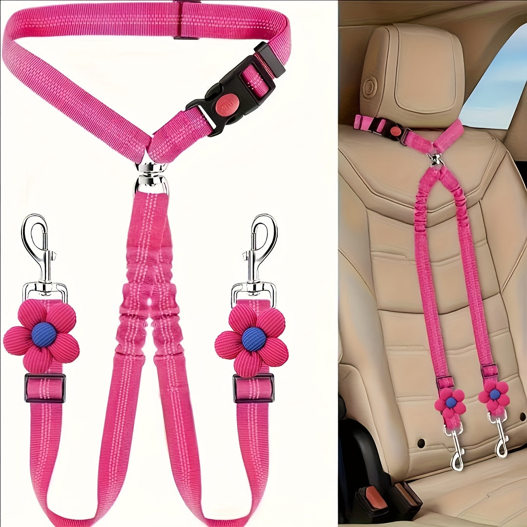 Double laisse de sécurité pour chien, attache appuie-tête élastique anti-enchevêtrement réglable pour le voyage en voiture, répartiteur pour 2 chiens, noir, bleu, rouge, orange