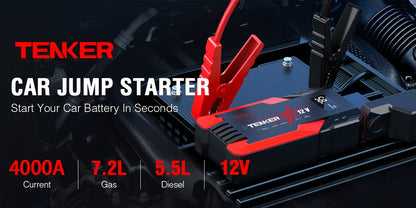 Démarreur de voiture 4000A/6000A avec compresseur d'air 150 PSI – Booster de batterie portable 2-en-1 et gonfleur de pneus, batterie externe à charge rapide USB, lampe de poche à 3 modes pour voitures, camions, motos et SUV