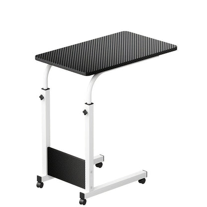 Table pour ordinateur portable réglable en hauteur avec 4 roulettes et double étagère – Bureau poste de travail mobile pour chevet, dortoir, bureau, salon, structure en acier robuste, design gain de place