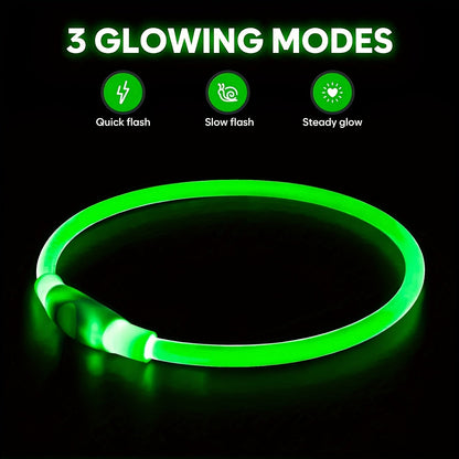 Collier pour chien à LED rechargeable par USB – Collier de sécurité lumineux à 360° avec 3 modes, réglable et découpable en TPU pour chiens de petite, moyenne et grande taille, idéal pour les promenades nocturnes, la course et la chasse