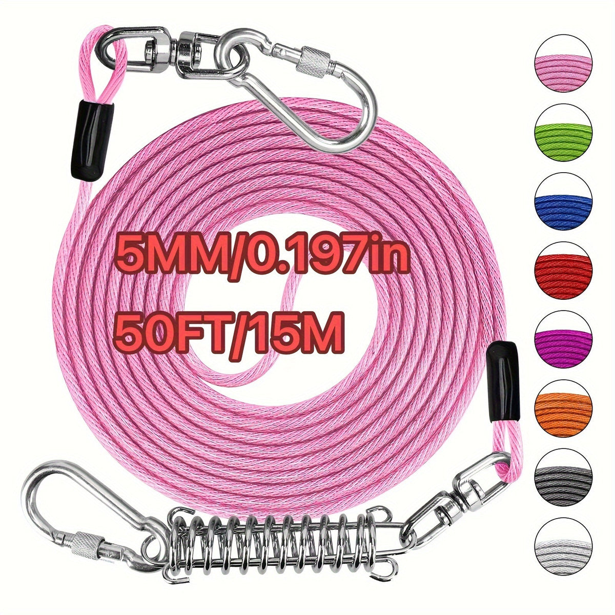 Laisse pour chien ultra-résistante de 1,8, 3, 4,5, 9, 15, 23 ou 30 mètres, câble d'attache d'entraînement pour grands chiens jusqu'à 225 kg, corde de course durable et résistante aux morsures pour le jardin