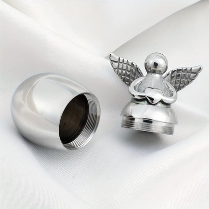 Petite urne souvenir pour cendres humaines – Mini urne funéraire en acier inoxydable avec motif ange, urne de partage pour proches, finition argentée