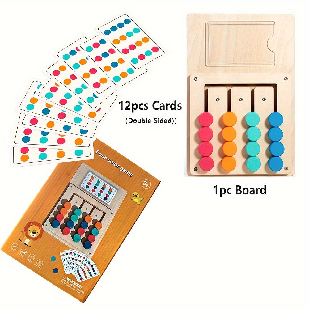Jeu de puzzle en bois à quatre couleurs pour enfants et adultes - Casse-tête logique STEM pour améliorer la concentration, la coordination œil-main et la pensée critique, jeu de société éducatif en famille, cadeau d'anniversaire et de vacances