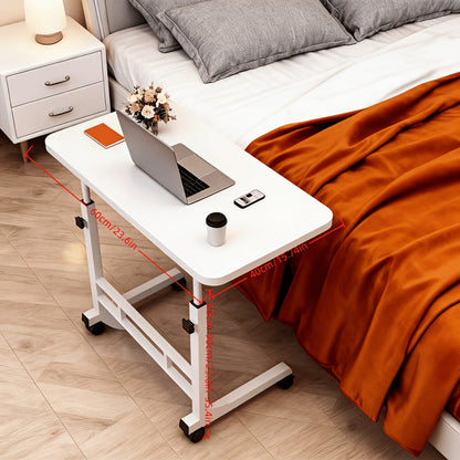 Bureau de lit roulant réglable en hauteur de 58 à 89 cm avec étagère de rangement et roulettes multidirectionnelles pour chambre à coucher, bureau ou ordinateur portable
