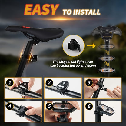 Feu arrière de vélo avec clignotants, rechargeable par USB, 120 lumens, 5 modes, télécommande sans fil, feu arrière de sécurité LED pour vélo de route, VTT, vélos de ville, adultes, enfants, hommes, femmes, cyclisme