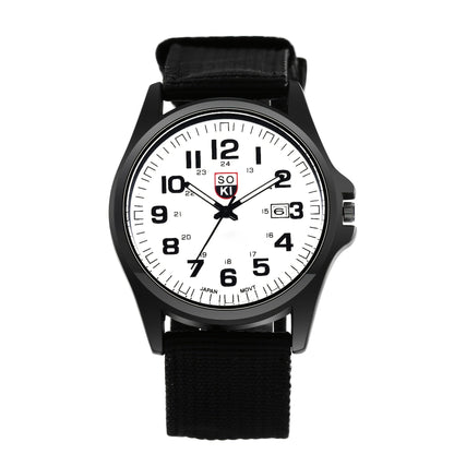 Montre à quartz minimaliste pour homme avec bracelet en nylon - Montre-bracelet analogique décontractée avec cadran lumineux, calendrier 24 heures et boîtier en acier inoxydable, montre de sport pour homme, cadeau idéal