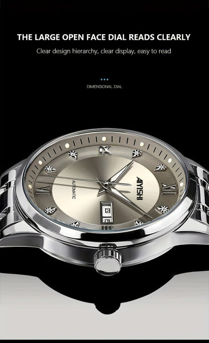 Montre à quartz de luxe pour homme, cadran tourbillon en acier inoxydable, affichage de la date, luminescence nocturne, montre sport et habillée, garde-temps élégant, cadeau de fête des pères pour homme