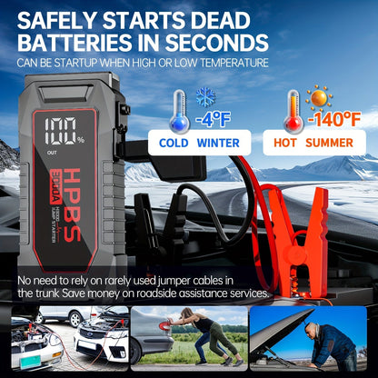 Démarreur de voiture 5000A, batterie externe 24000mAh, booster de batterie 12V pour moteurs essence et diesel – Démarrage rapide de batterie déchargée pour voiture, camion, SUV, moto avec lampe de poche LED pour urgences en extérieur