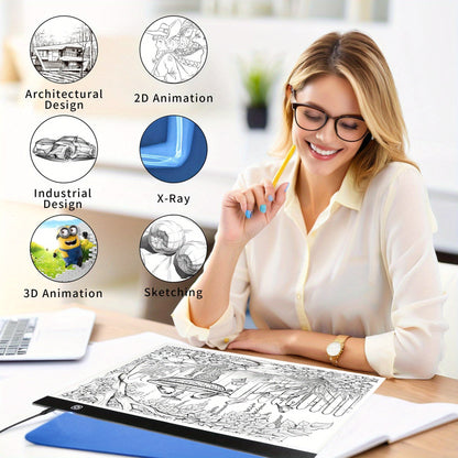 Tablette lumineuse de traçage LED A2 – Table lumineuse ultra-fine à contrôle tactile variable pour peinture au diamant, croquis, animation, transfert de tatouage et streaming, alimentée par USB, LED respectueuses des yeux, compatible Mac/PC | Velora