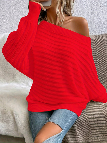Pull-over à col rond en tricot ajouré avec manches chauve-souris pour femme, haut à manches longues de couleur unie, S-XL, 12 couleurs