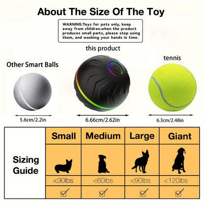 Balle interactive intelligente pour chien avec lumières LED – Roulé et rebonds automatiques aléatoires, 4 heures d'autonomie, rechargeable par USB, fonctionne sur parquets, carrelages, tapis et pelouses