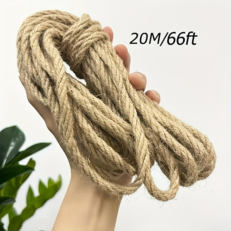 Corde de jute naturelle 6 mm x 20 m (65 pi), ficelle beige rustique pour travaux manuels, griffoirs pour chat, décoration intérieure, emballage et suspension - Cordon de jute décoratif robuste