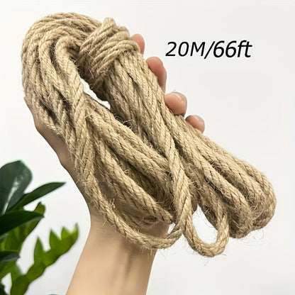 Corde de jute naturelle 6 mm x 20 m (65 pi), ficelle beige rustique pour travaux manuels, griffoirs pour chat, décoration intérieure, emballage et suspension - Cordon de jute décoratif robuste