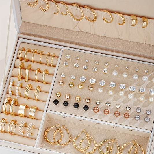 108pcs Earring Set for Women Mixed Pearl Rhinestone Metallic Geometric Stud Earrings & Hoop Earrings - Boho Fashion Jewelry Set for Daily Wear Vacation Date Party Gift