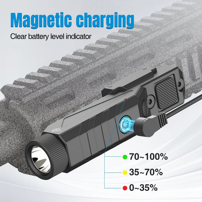 Lampe tactique de 1680 lumens pour fusil avec mode stroboscopique momentané – Monture double rail M-Lok et Picatinny, rechargeable par USB magnétique, lampe d'arme profil bas pour la chasse, le tir et la défense à domicile (Modèle DF9030)