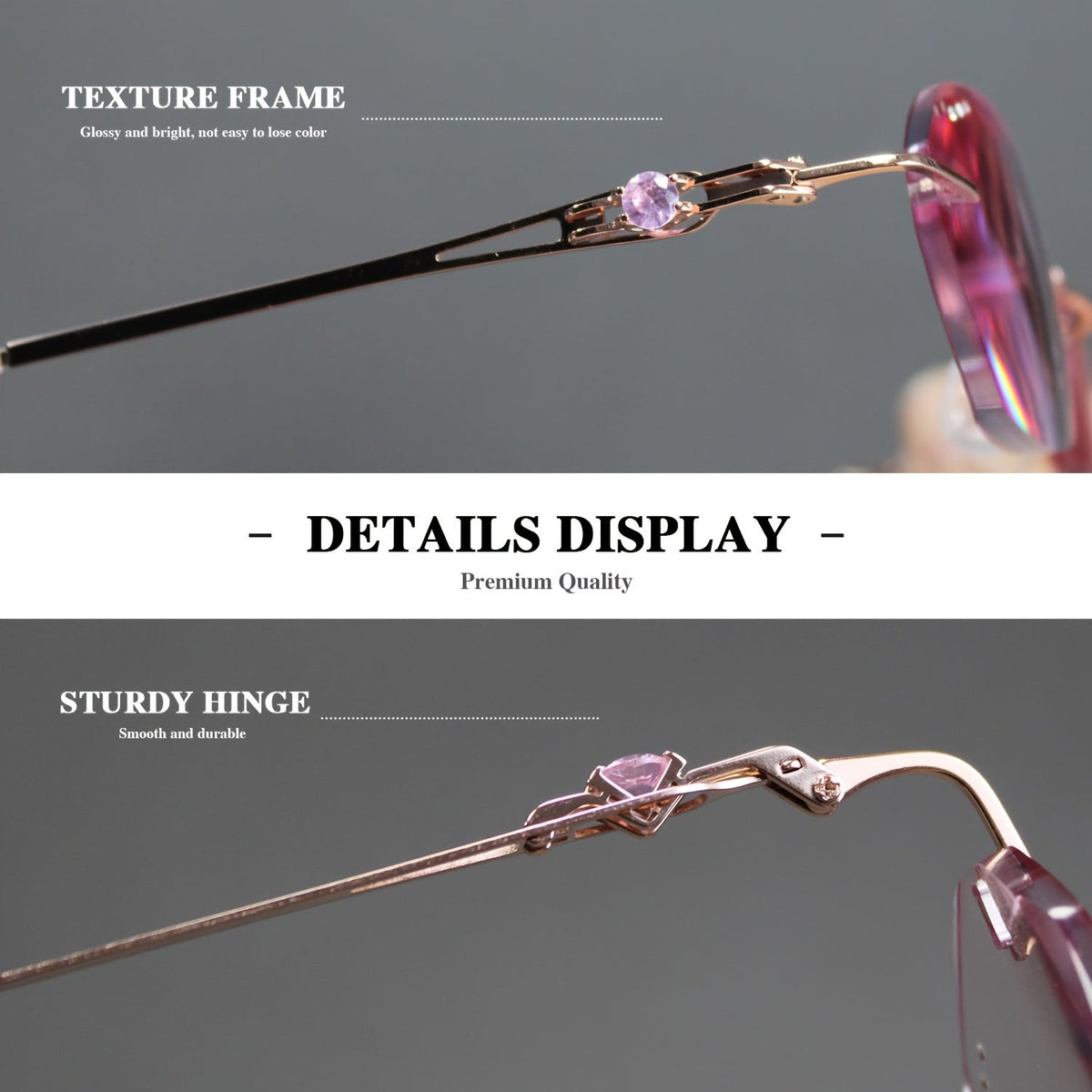 Lunettes de lecture pour femme roses à strass avec verres photochromiques – Branches élégantes effet miroir, charnières en alliage doré, corrections de +1,00 à +4,00, cadeau élégant pour femme pour Noël et anniversaire