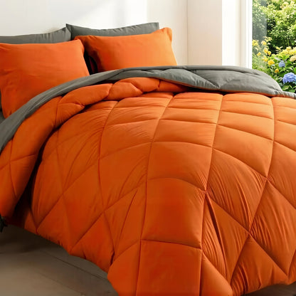 Ensemble de literie 7 pièces pour lit Queen/King – Parure de lit en microfibre douce à plis pincés, comprenant une couette, un drap-housse, un drap plat et 4 taies d'oreiller, ensemble de literie toutes saisons pour la maison et le dortoir