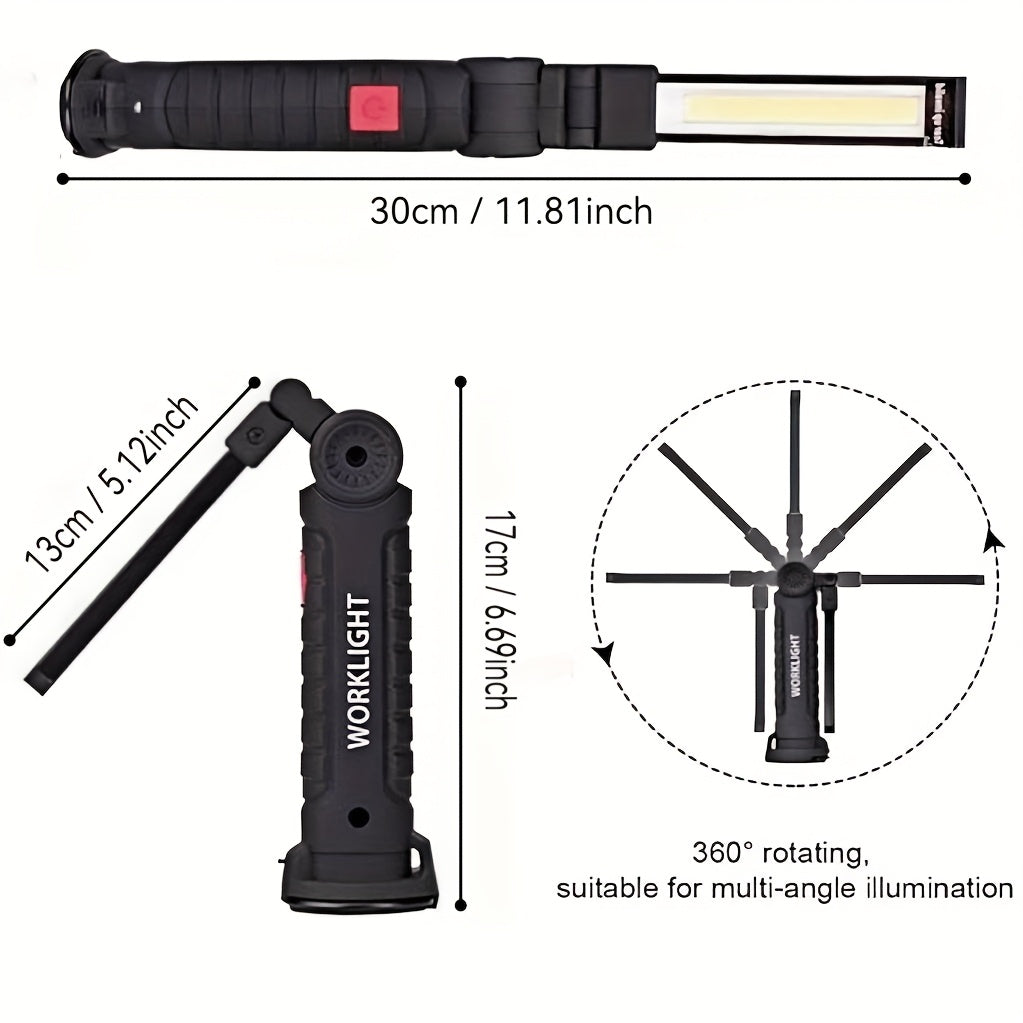 Lampe de travail LED COB rechargeable avec base magnétique – Lampe de poche portable de camping 1000 lumens, 5 modes, USB-C, lampe suspendue pour garage, jardin, urgence et extérieur, lot de 2/3/4