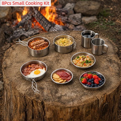 Kit de cuisine de camping 8/9/14/15 pièces, ensemble de cuisson portable antiadhésif en alliage d'aluminium avec bouilloire, casserole, poêle, assiettes et ustensiles, équipement de cuisine léger pour randonnée et voyage