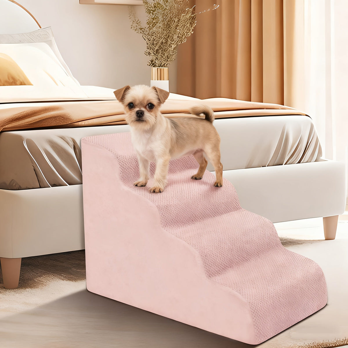 NIUBYA Escaliers pour chiens extra larges pour petits chiens – Marches pour animaux en mousse haute densité, fond antidérapant, rampe rembourrée douce pour lits hauts, canapés et divans, idéal pour les chiens âgés ou blessés, polypropylène, compact