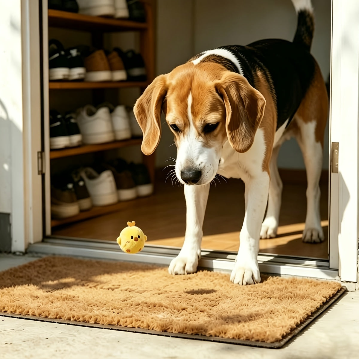 Balle rebondissante grinçante pour chiens et chats - Jouet interactif en forme de poussin jaune, rebond lent, résistant à la mastication, anti-ennui, attire les animaux avec le son - Cadeau parfait pour animaux de compagnie