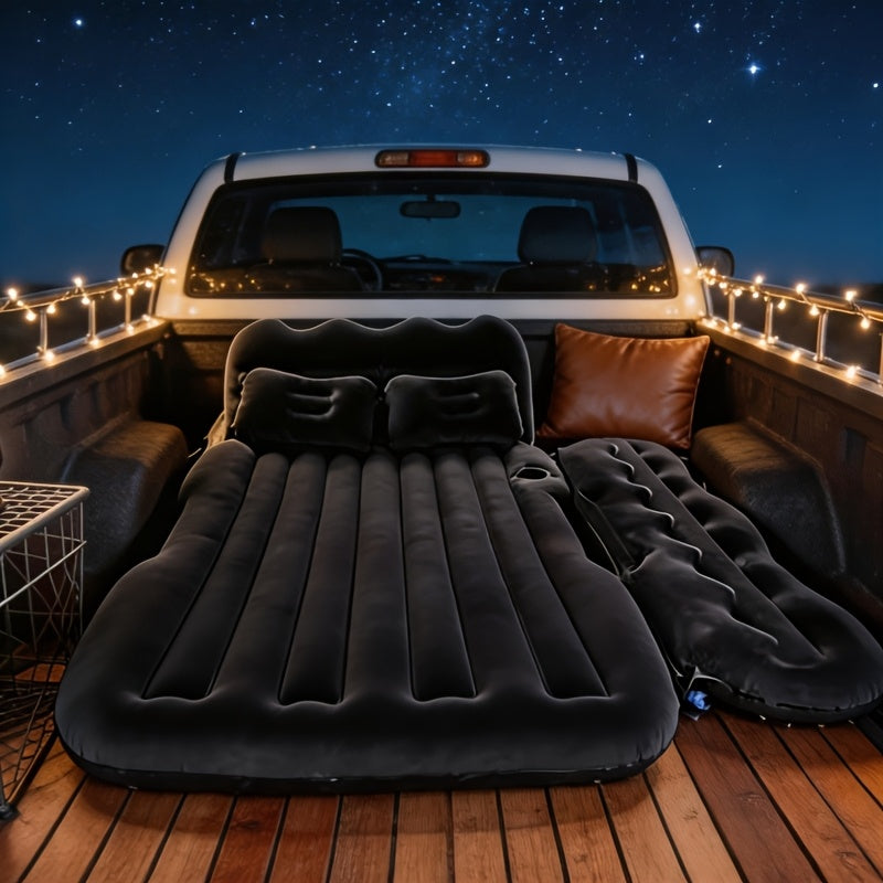 Matelas gonflable de voiture pour SUV et berline, matelas pneumatique floqué doux pour siège arrière, tapis de couchage pliable et portable pour camping, voyages et pique-niques – Pompe à air et sac de rangement inclus, noir, gris, beige, rose
