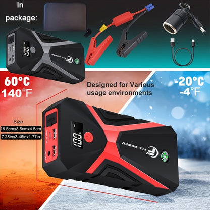 Démarreur de batterie portable pour voiture 1600A–3000A 12V – Booster d'urgence compact pour moteurs essence et diesel avec ports de charge USB et lampe de poche LED
