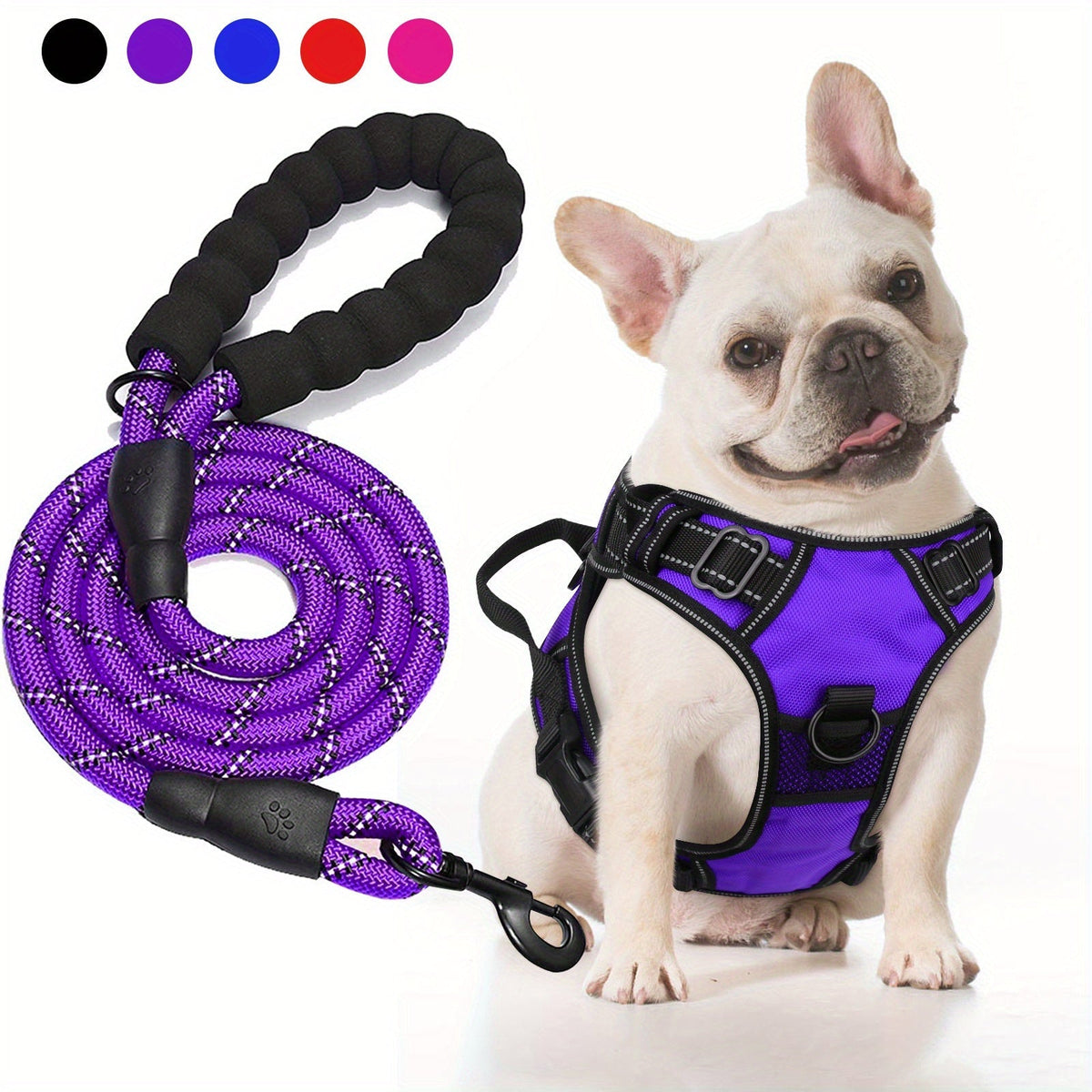 Ensemble harnais anti-traction et laisse pour chien – Harnais gilet réglable en tissu Oxford réfléchissant avec laisse à poignée rembourrée de 1,5 mètre pour chiens moyens à grands, boucles à dégagement rapide, tailles S à XL, 5 couleurs