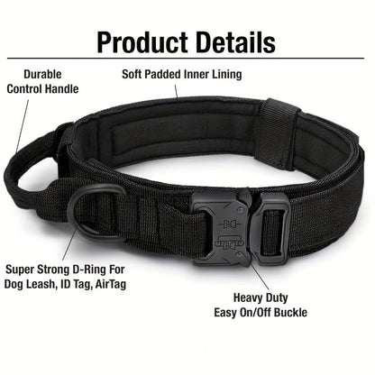 Heavy-Duty Tactical Dog Collar & Leash Set – Adjustable Military-Grade Nylon, Strong Durable Dog Collar with Handle for Training Walking Outdoor Adventures – Fits Small Medium Large Dogs