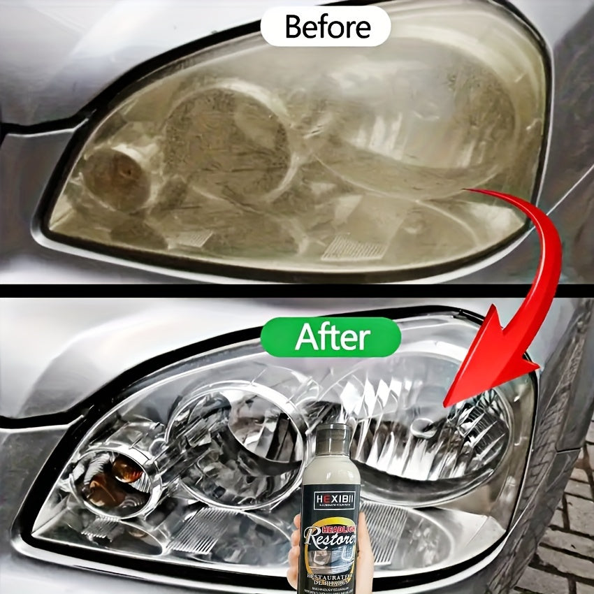 Kit de restauration de phares 250 ml - Liquide nettoyant pour phares de voiture, élimine l'oxydation, le jaunissement et le voile, agent de rénovation avec revêtement cristallin pour optiques en plastique, restaure la clarté de 6 à 10 phares