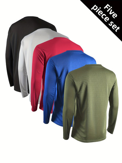 Lot de 5 t-shirts de sport à manches longues pour homme, séchage rapide, évacuation de l'humidité, respirants, anti-odeurs, extensibles, pour running et entraînement, S-XXL