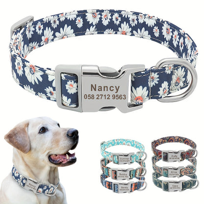 Collier pour chien en nylon personnalisé, gravé et imprimé avec nom et numéro de téléphone – Collier pour animaux de compagnie pour chiots, chats et chiens de petite à grande taille, tailles S, M, L, 7 couleurs éclatantes