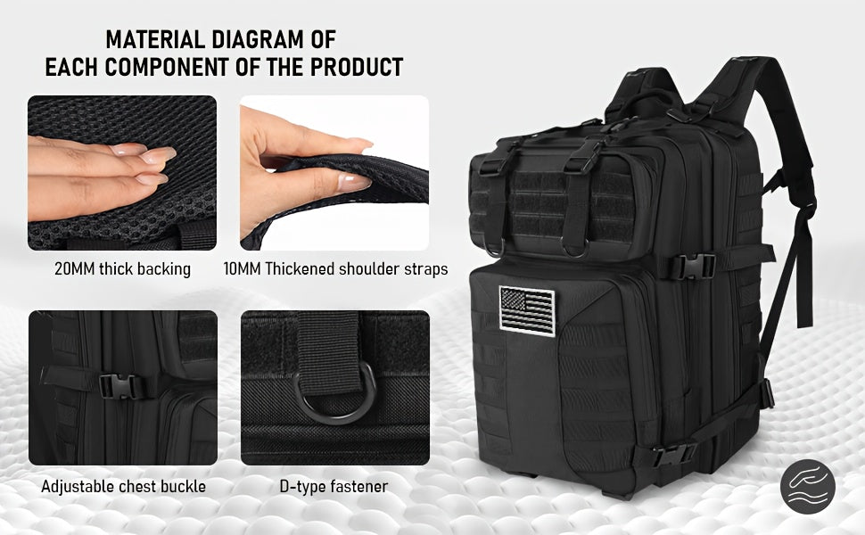 Sac à dos tactique unisexe haute capacité 50L – Sac militaire MOLLE pour le camping, la pêche, la chasse, la randonnée et les voyages – 13 options de couleurs incluant des variantes avec sac à main et sac de rangement