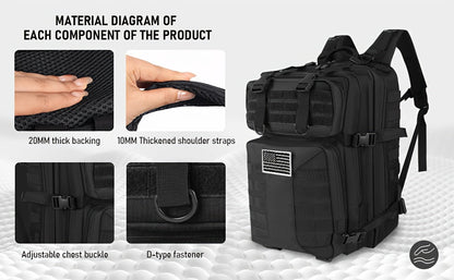 Sac à dos tactique unisexe haute capacité 50L – Sac militaire MOLLE pour le camping, la pêche, la chasse, la randonnée et les voyages – 13 options de couleurs incluant des variantes avec sac à main et sac de rangement