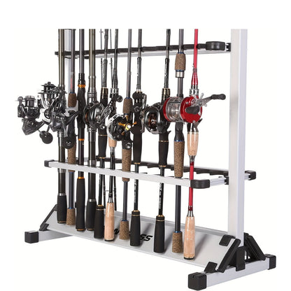 Support de cannes à pêche portable pour 24 cannes, en alliage d'aluminium résistant à la rouille avec poignées rembourrées - Rangement léger pour garage, chalet, chambre et équipement de pêche
