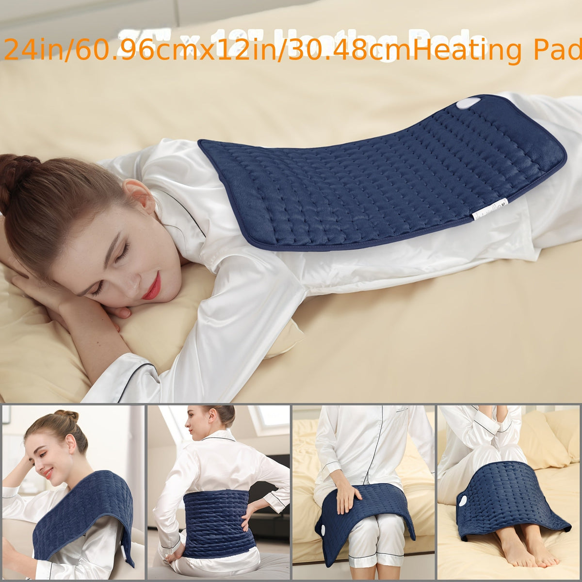 Coussin chauffant extra large 60 cm x 30 cm pour le dos, le cou et les épaules – 6 réglages de chaleur, arrêt automatique, utilisation humide/sèche, flanelle lavable, cadeau idéal