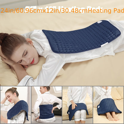 Coussin chauffant extra large 60 cm x 30 cm pour le dos, le cou et les épaules – 6 réglages de chaleur, arrêt automatique, utilisation humide/sèche, flanelle lavable, cadeau idéal