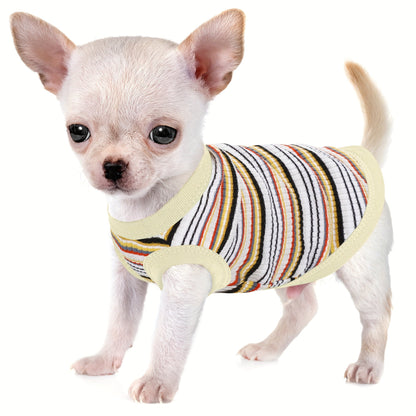 Débardeur doux à rayures côtelées pour petits chiens - T-shirt léger et respirant pour chiens de races XS à XXL, vêtement mignon disponible en 11 couleurs pour le quotidien (Chihuahua, Yorkshire, Poméranien)