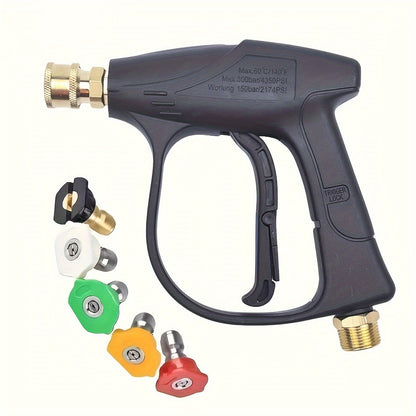 Pistolet pour nettoyeur haute pression 3000 PSI avec 5 buses, raccord rapide 1/4" et connecteur de tuyau M22-14 – Pistolet pulvérisateur pour lavage de voiture, irrigation de jardin et nettoyage de terrasse pour nettoyeurs haute pression